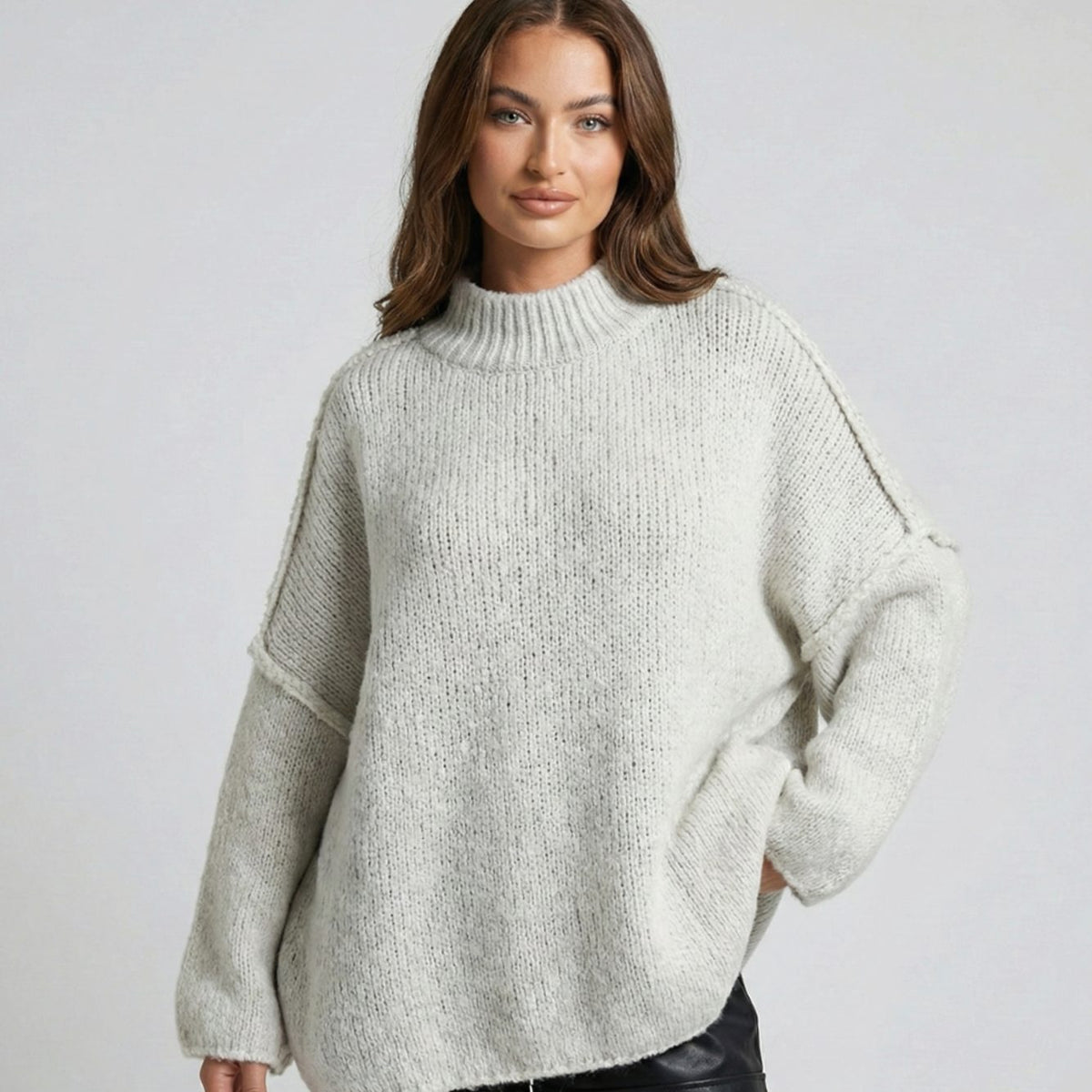 Damski luźny sweter z dzianiny oversize z półgolfem