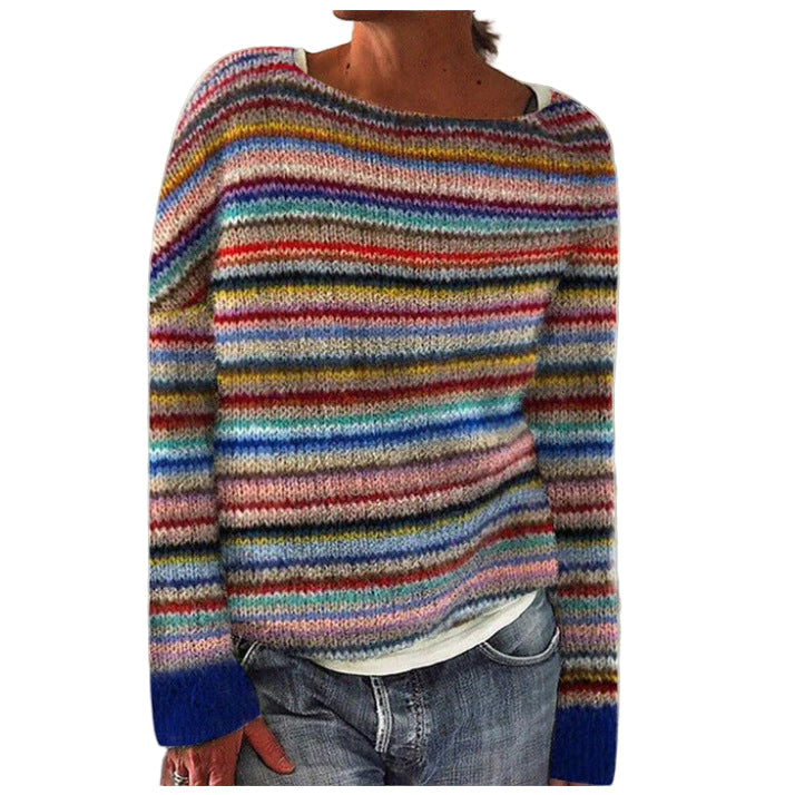 Damski sweter dzianinowy o luźnym kroju z okrągłym dekoltem