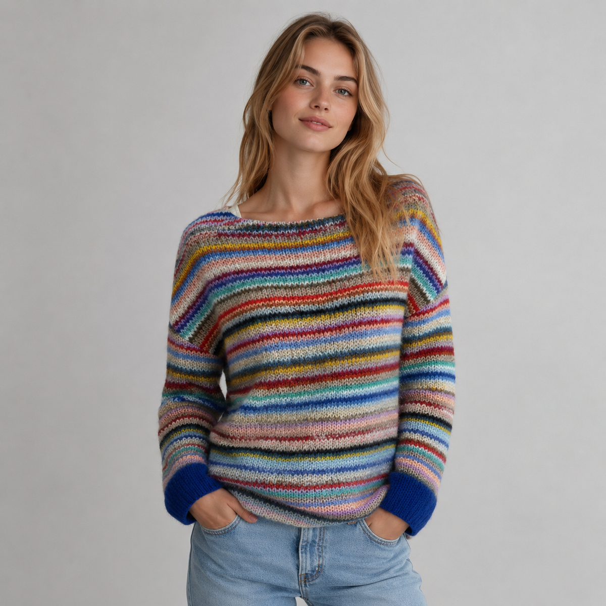Damski sweter dzianinowy o luźnym kroju z okrągłym dekoltem