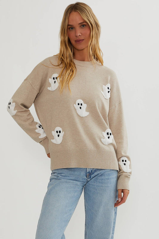 Damski sweter dzianinowy z motywem duchów | Elegancki sweter z długim rękawem
