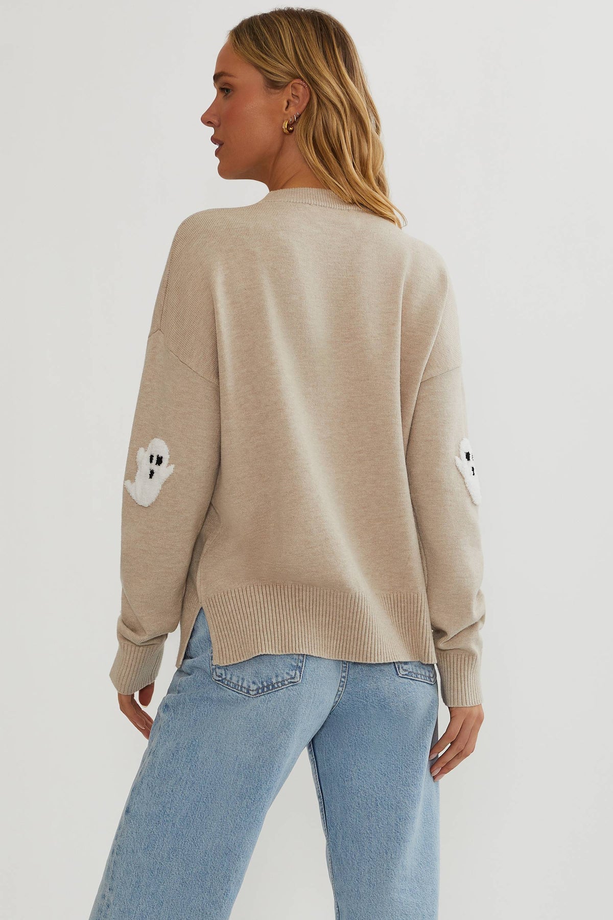 Damski sweter dzianinowy z motywem duchów | Elegancki sweter z długim rękawem