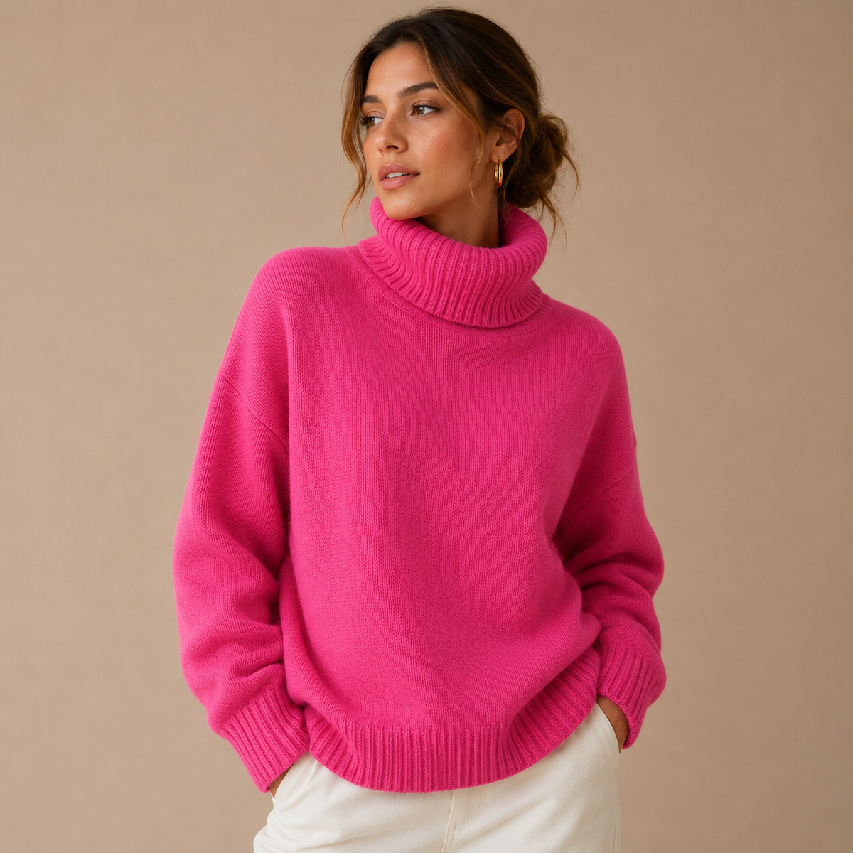 Damski sweter oversize z golfem