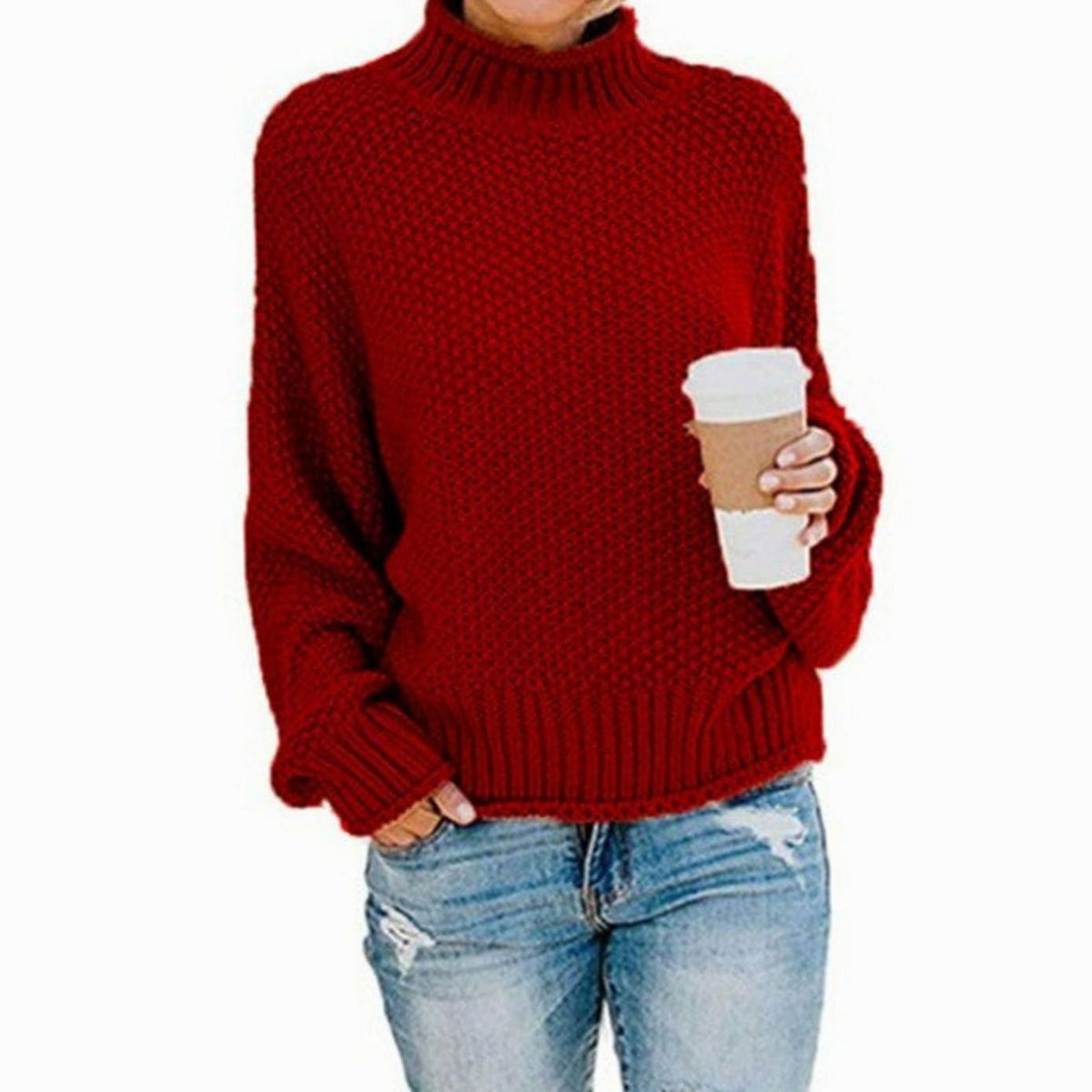 Damski sweter oversize z golfem o grubym splocie