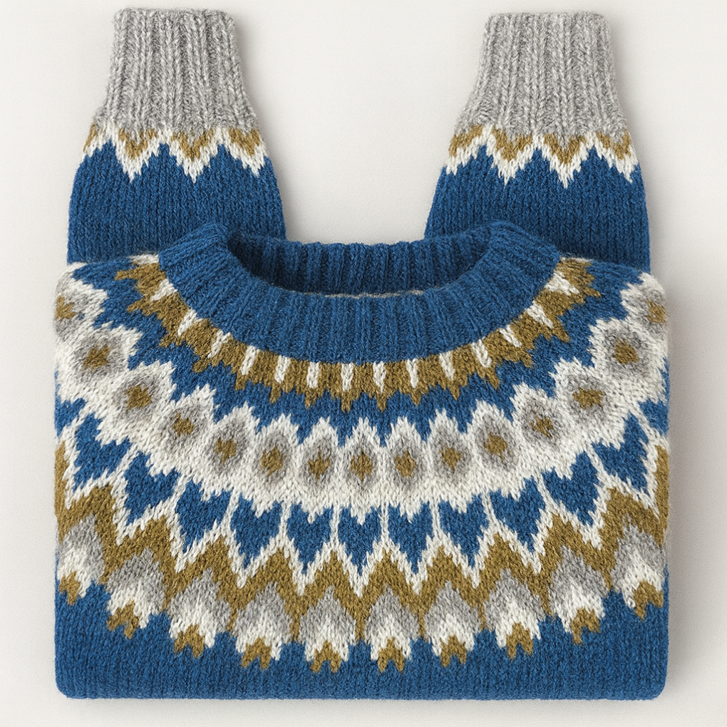 Damski sweter z golfem z okrągłym karczkiem we wzór Fair Isle