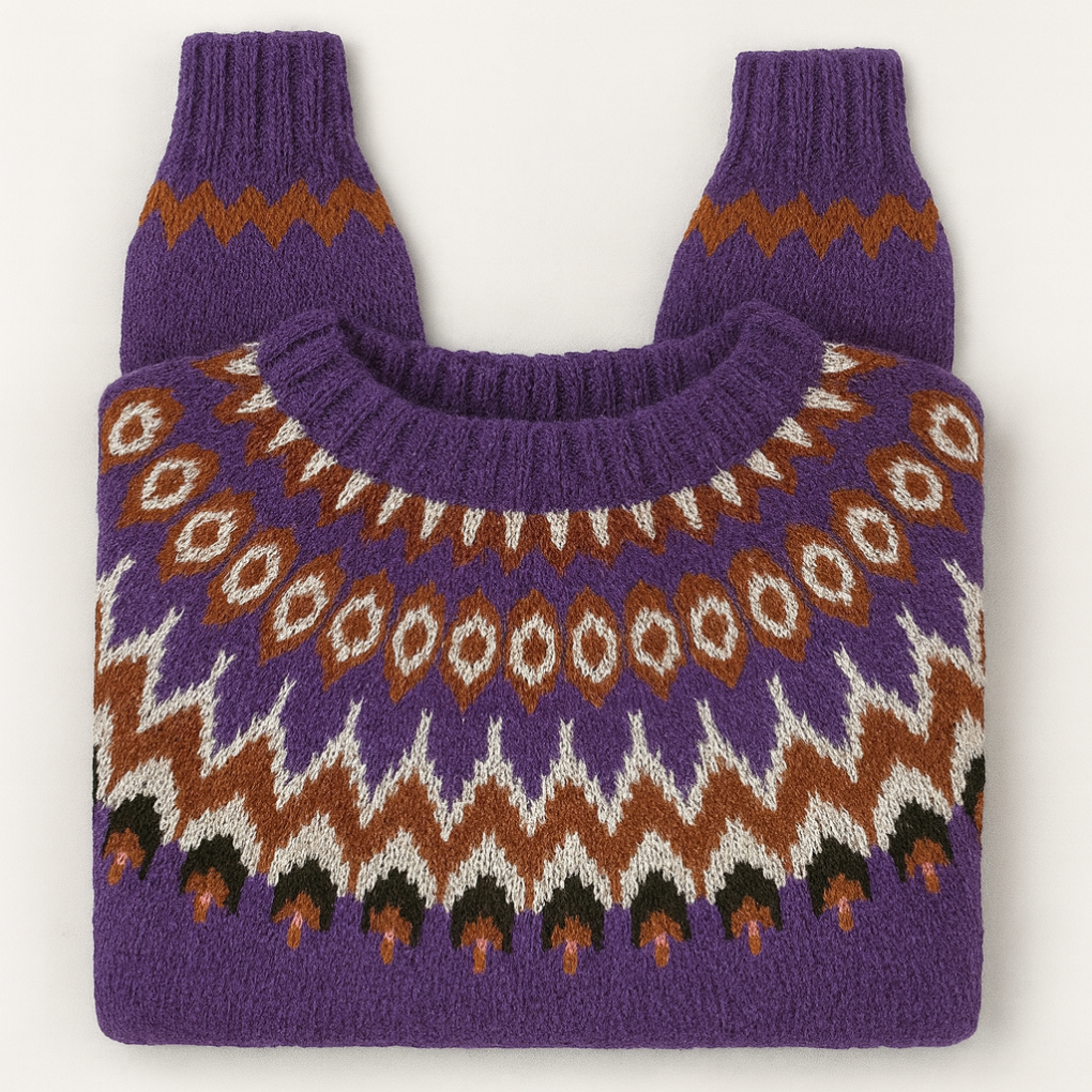 Damski sweter z golfem z okrągłym karczkiem we wzór Fair Isle