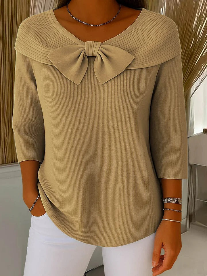 Damski sweter z kokardą o dopasowanym kroju – miękka mieszanka materiałów do uniwersalnych stylizacji