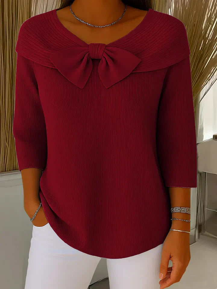 Damski sweter z kokardą o dopasowanym kroju – miękka mieszanka materiałów do uniwersalnych stylizacji