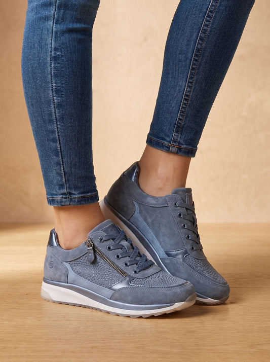 Damskie sneakersy na platformie sznurowane z bocznym zamkiem