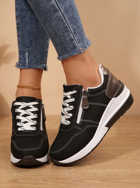 Damskie sznurowane sneakersy ortopedyczne na koturnie do chodzenia
