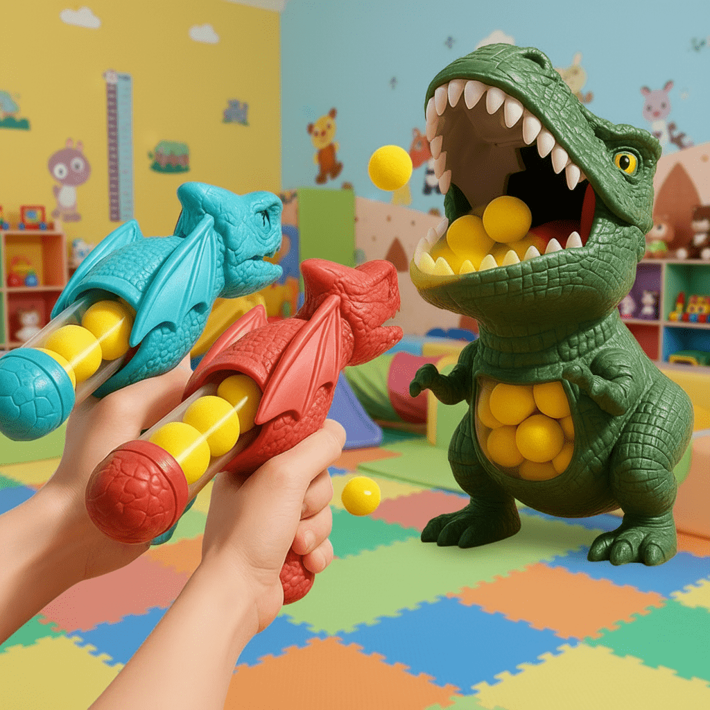 DINOPOP BLASTER – Dinosaur shooting game for children with soft foam balls & target board