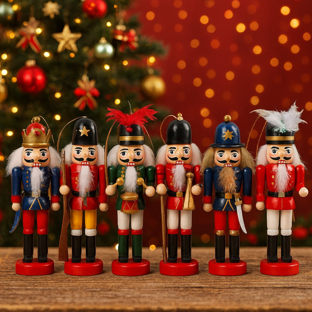 Drewniane figurki dziadków do orzechów – 12,5 cm, zestaw 6 figurek