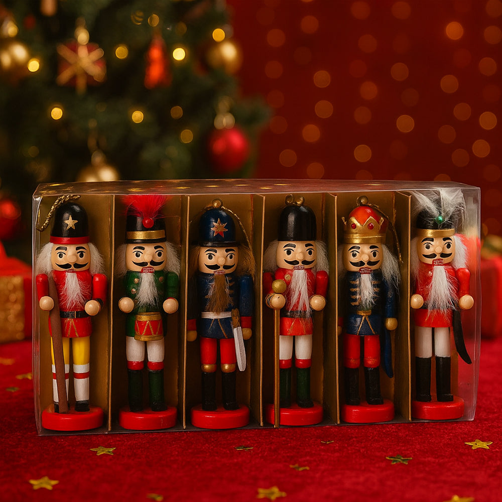 Drewniane figurki dziadków do orzechów – 12,5 cm, zestaw 6 figurek