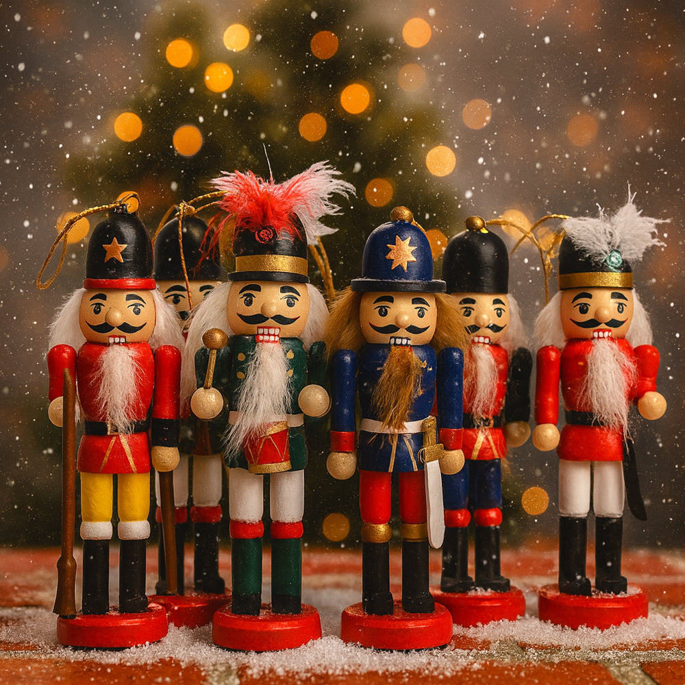 Drewniane figurki dziadków do orzechów – 12,5 cm, zestaw 6 figurek