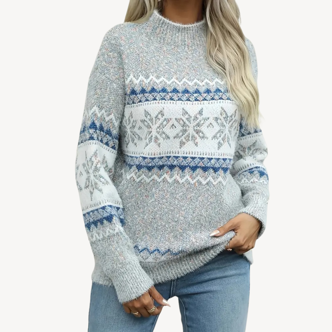 Dzianinowy sweter damski na zimę we wzory Fair Isle