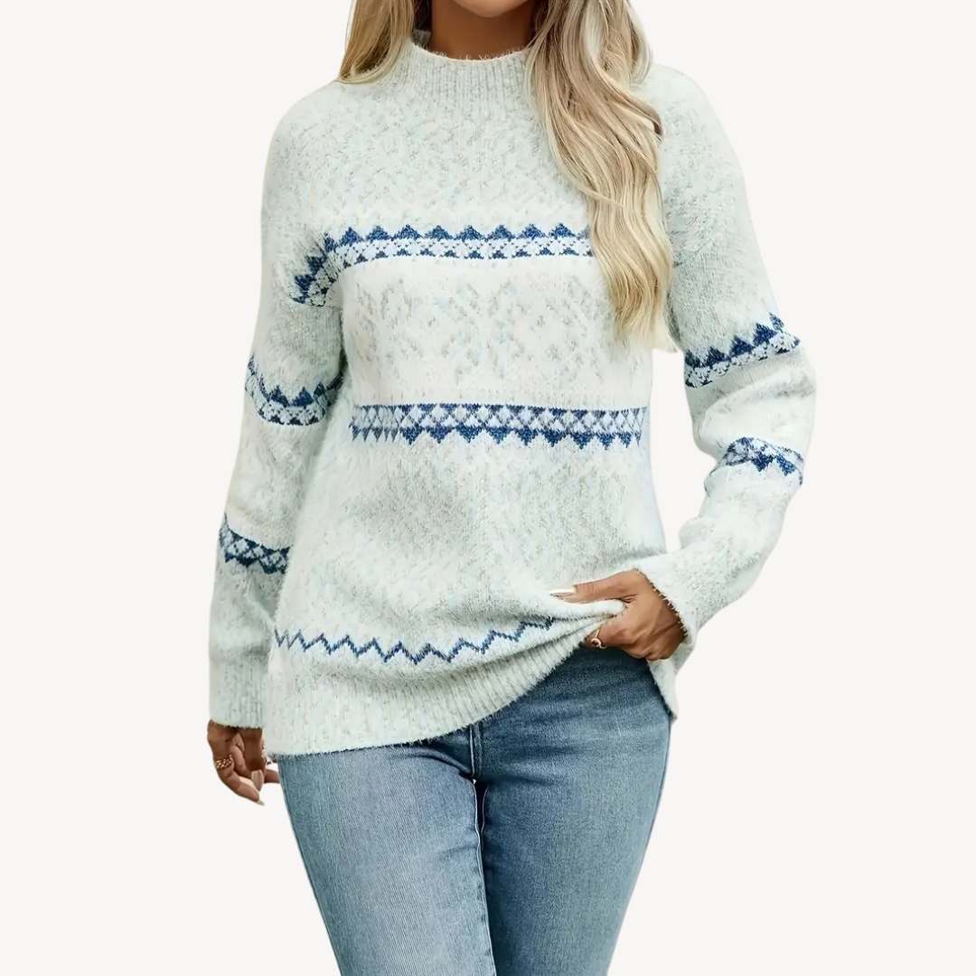 Dzianinowy sweter damski na zimę we wzory Fair Isle