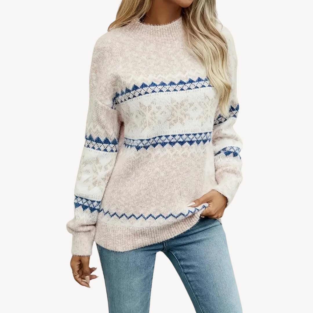Dzianinowy sweter damski na zimę we wzory Fair Isle