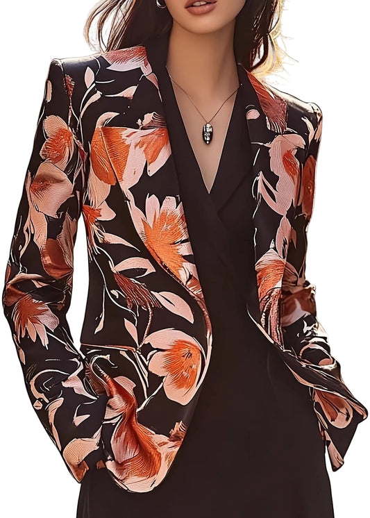 Elegancka damska marynarka w kwiaty z kolorowym wzorem