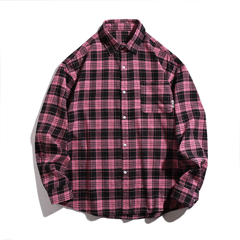 Flanelowa koszula unisex o klasycznym kroju w kratę z miękkiej bawełny i kieszenią na piersi