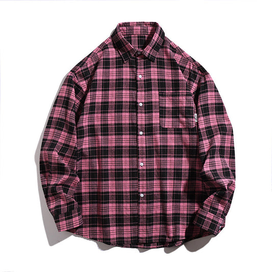Flanelowa koszula unisex o klasycznym kroju w kratę z miękkiej bawełny i kieszenią na piersi