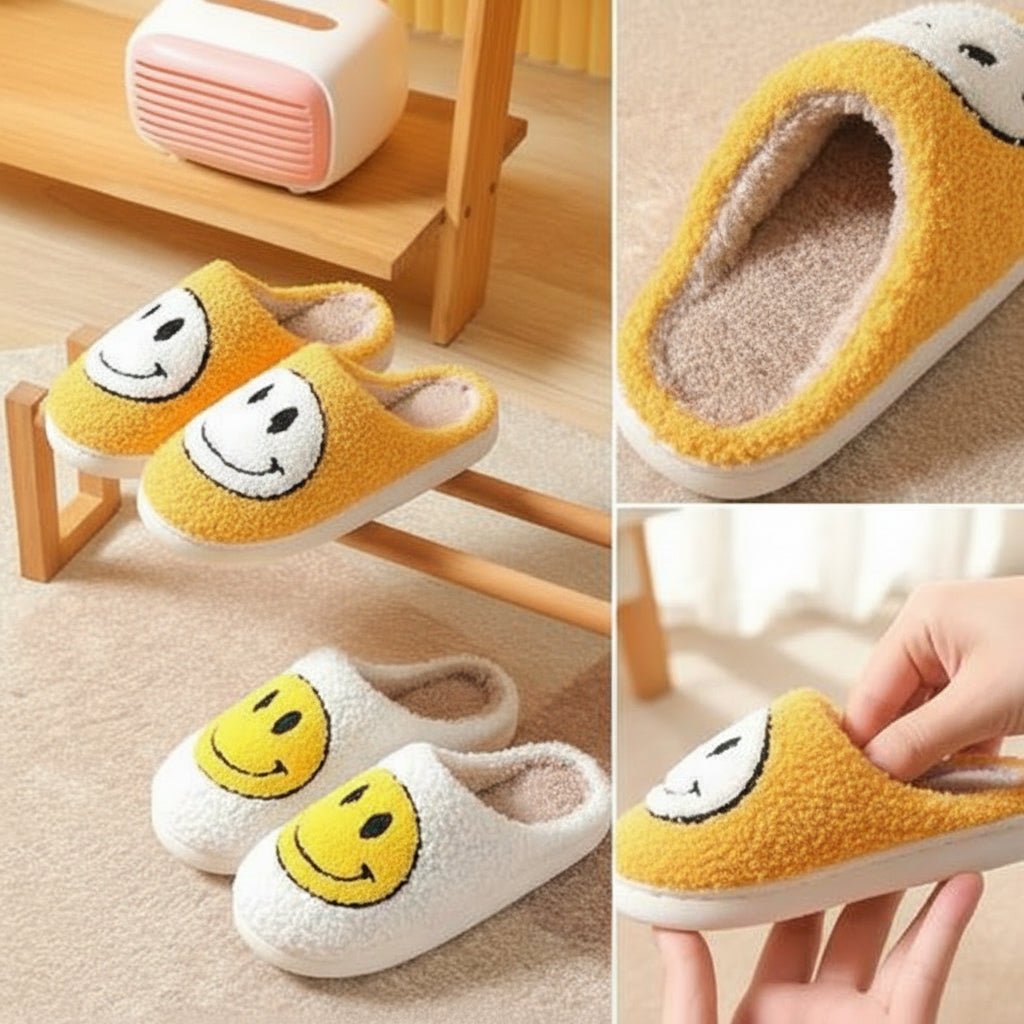 FLUFFYSMILE – Cozy Winter Slippers with Smiley and Thickened Silicone Sole