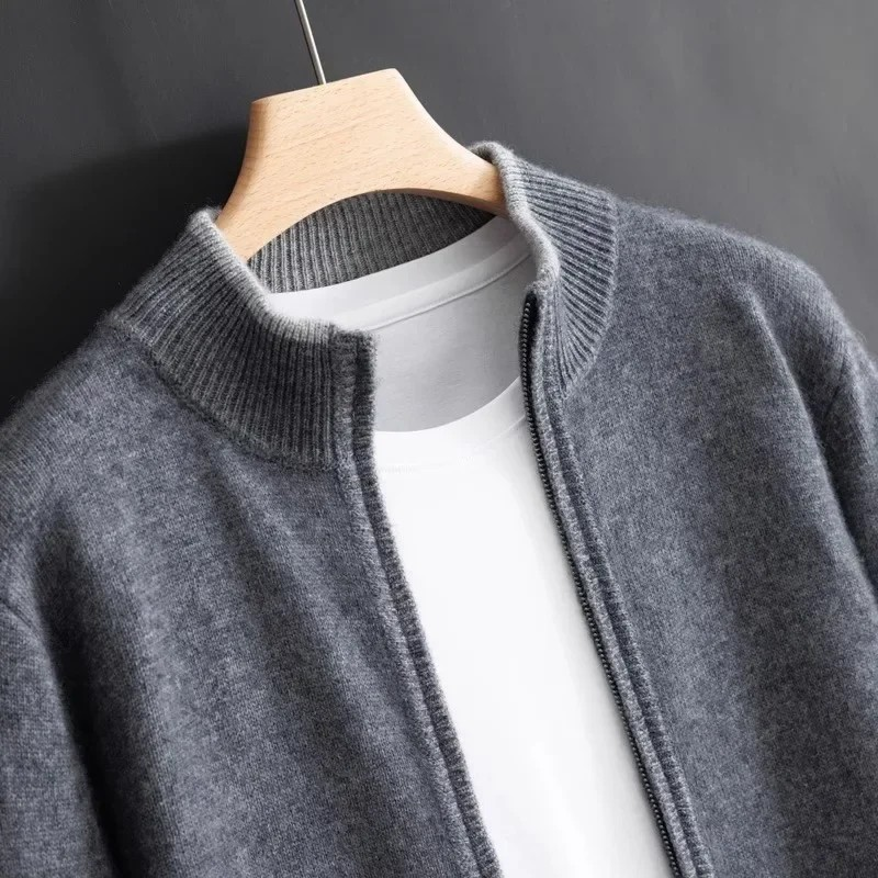 FrenchMerino - Men's Wool Cardigan with Zip, Autumn Special