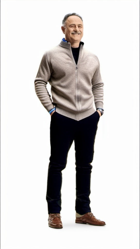 FrenchMerino - Men's Wool Cardigan with Zip, Autumn Special