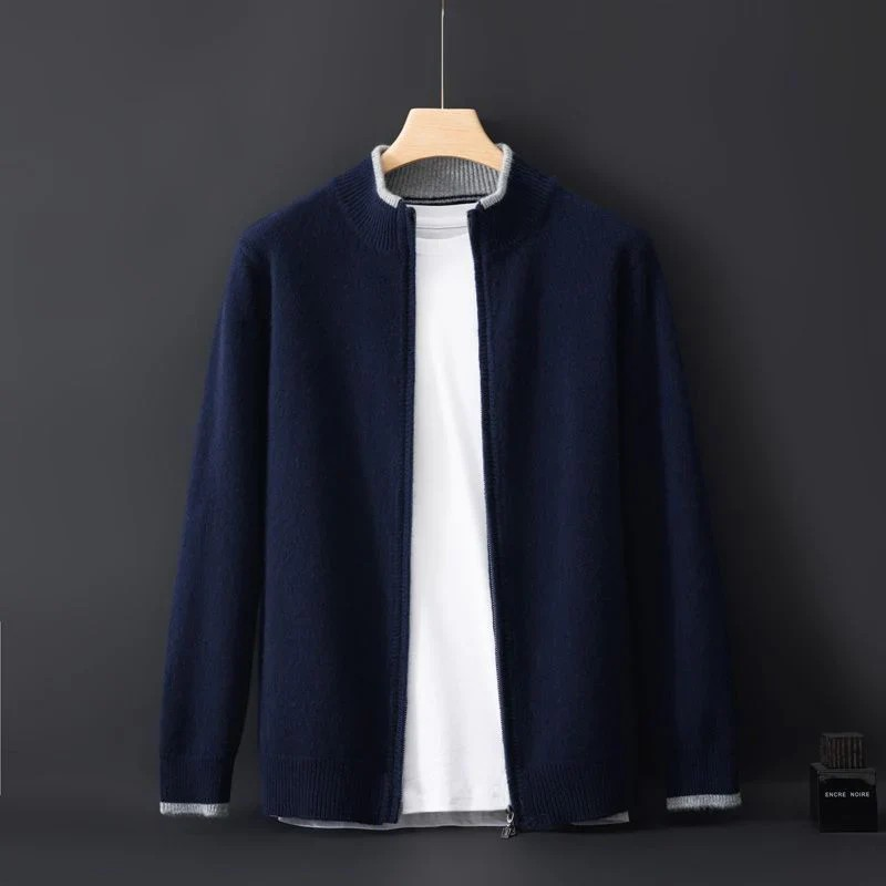 FrenchMerino - Men's Wool Cardigan with Zip, Autumn Special