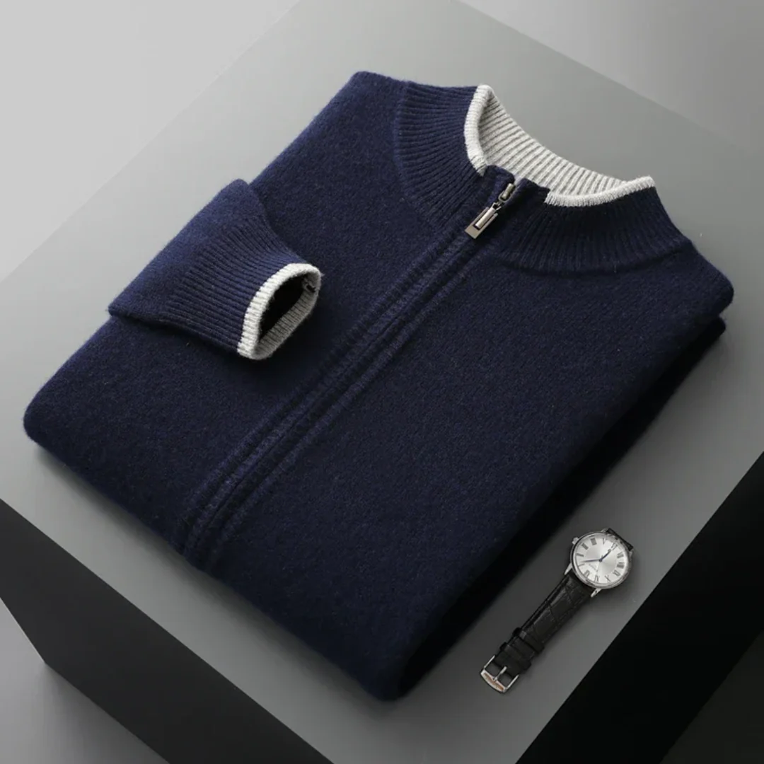 FrenchMerino - Men's Wool Cardigan with Zip, Autumn Special