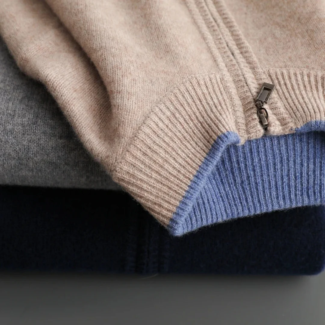 FrenchMerino - Men's Wool Cardigan with Zip, Autumn Special