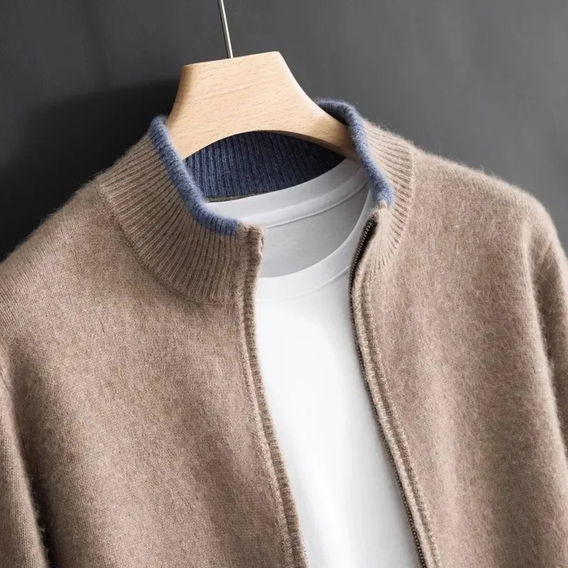 FrenchMerino - Men's Wool Cardigan with Zip, Autumn Special