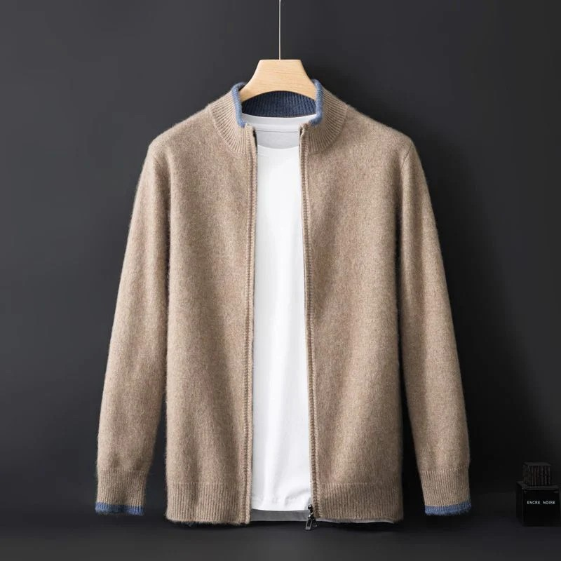 FrenchMerino - Men's Wool Cardigan with Zip, Autumn Special