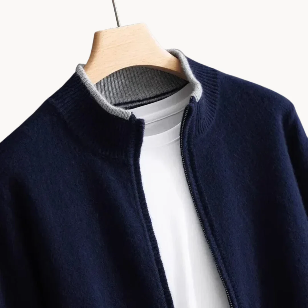 FrenchMerino - Men's Wool Cardigan with Zip, Autumn Special