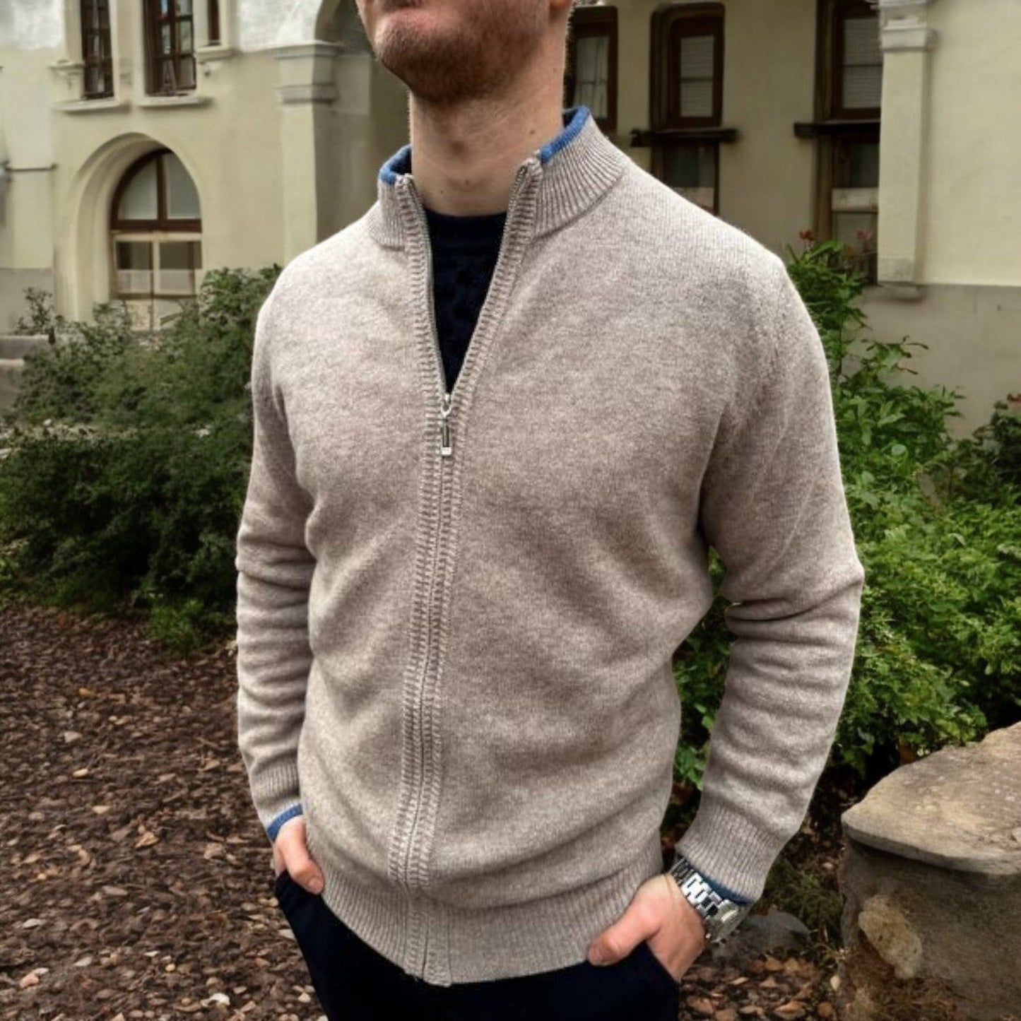 FrenchMerino - Men's Wool Cardigan with Zip, Autumn Special