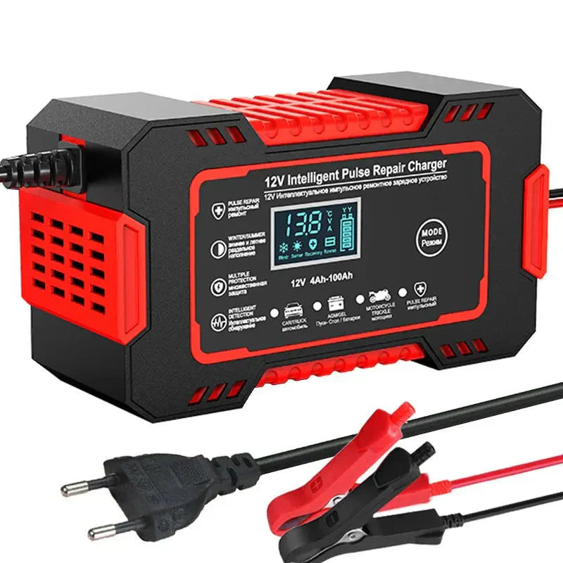 Glevato | 12V 6A Smart Car Battery Charger | Pulse Repair, LCD Screen & Fast Charging for AGM, Gel & Lead Acid Batteries