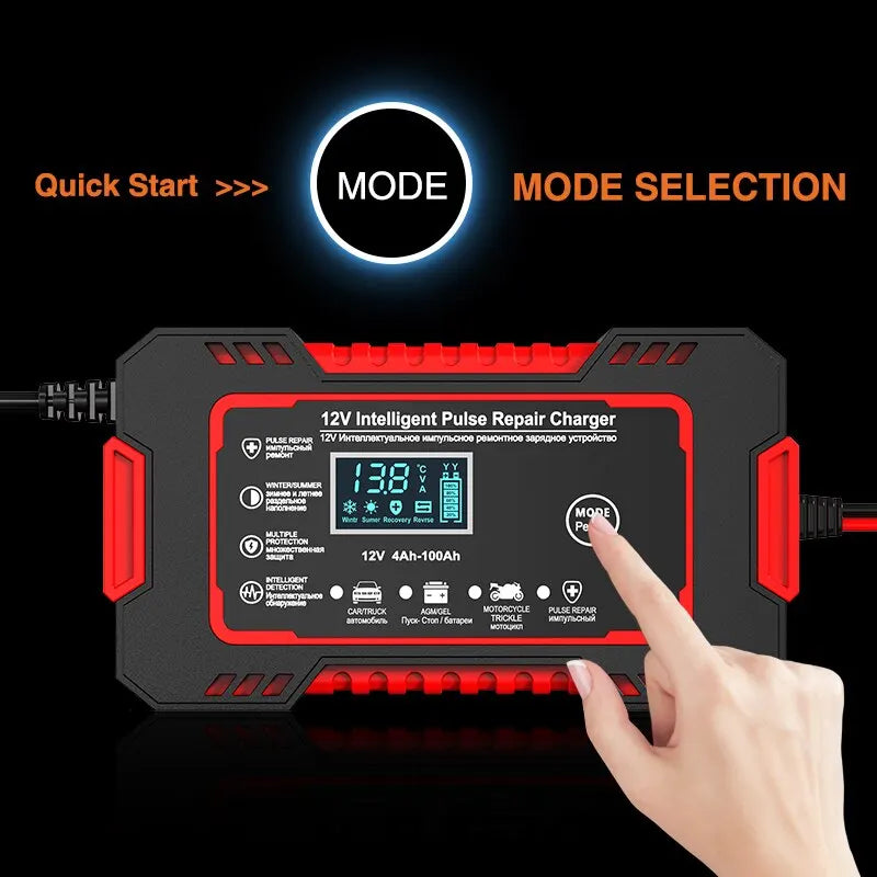 Glevato | 12V 6A Smart Car Battery Charger | Pulse Repair, LCD Screen & Fast Charging for AGM, Gel & Lead Acid Batteries
