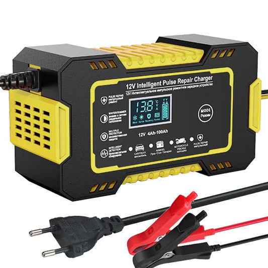 Glevato | 12V 6A Smart Car Battery Charger | Pulse Repair, LCD Screen & Fast Charging for AGM, Gel & Lead Acid Batteries