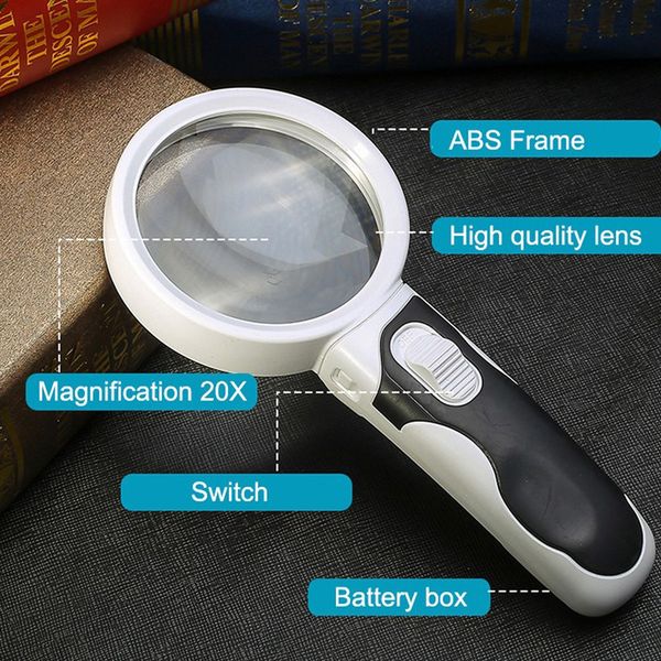 Glevato | 20X Optical Magnifying Glass with LED Light