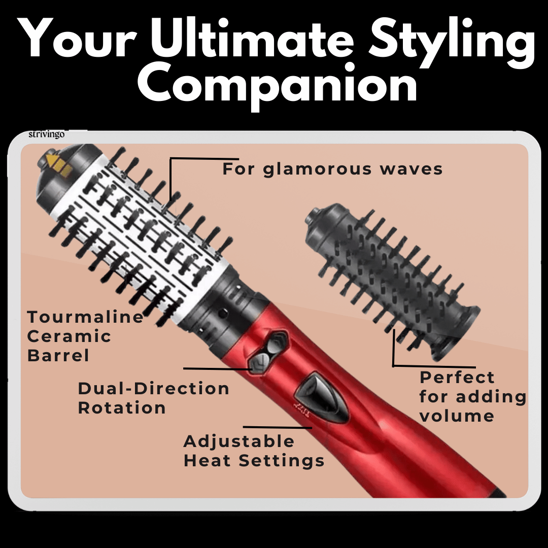 Glevato | 3-in-1 Rotating Hair Dryer and Styler with Adjustable Temperature for Effortless Curls and Waves