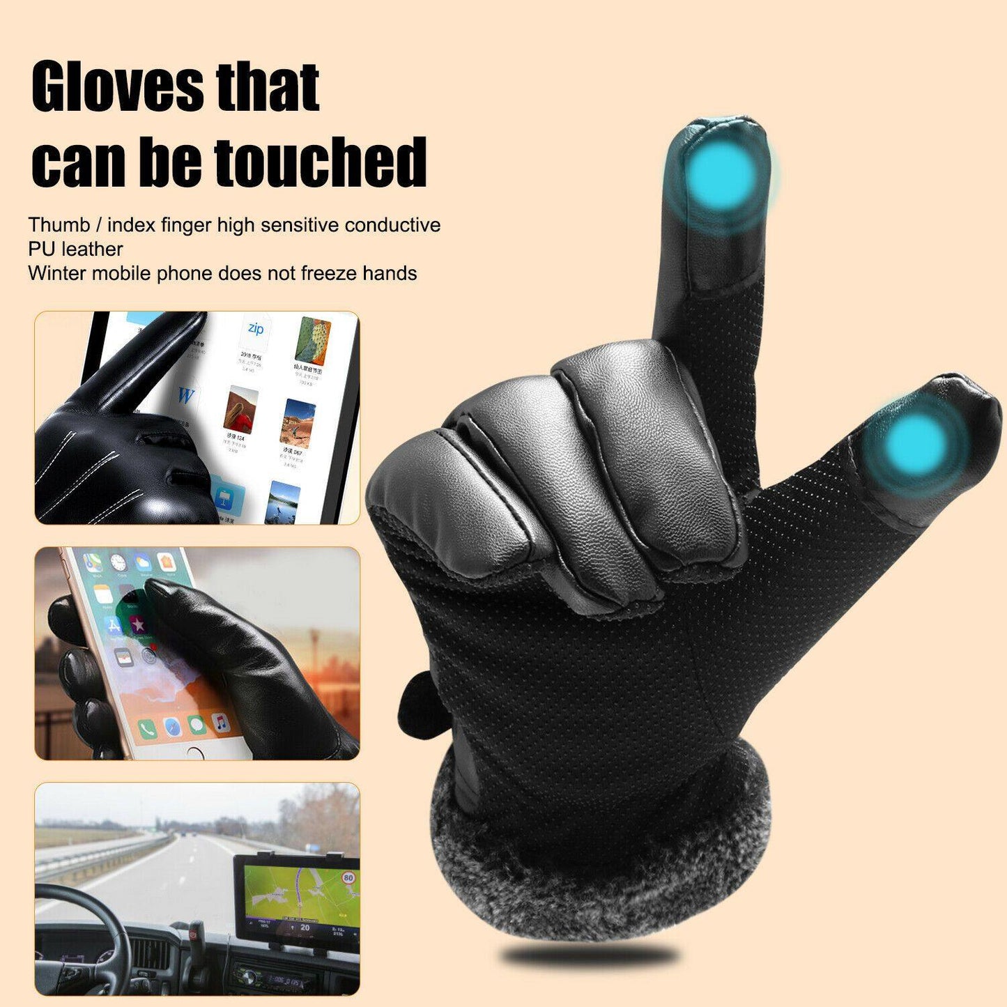 Glevato | -30℃ Waterproof, Warm Leather Ski Gloves for Winter | Touchscreen Compatible