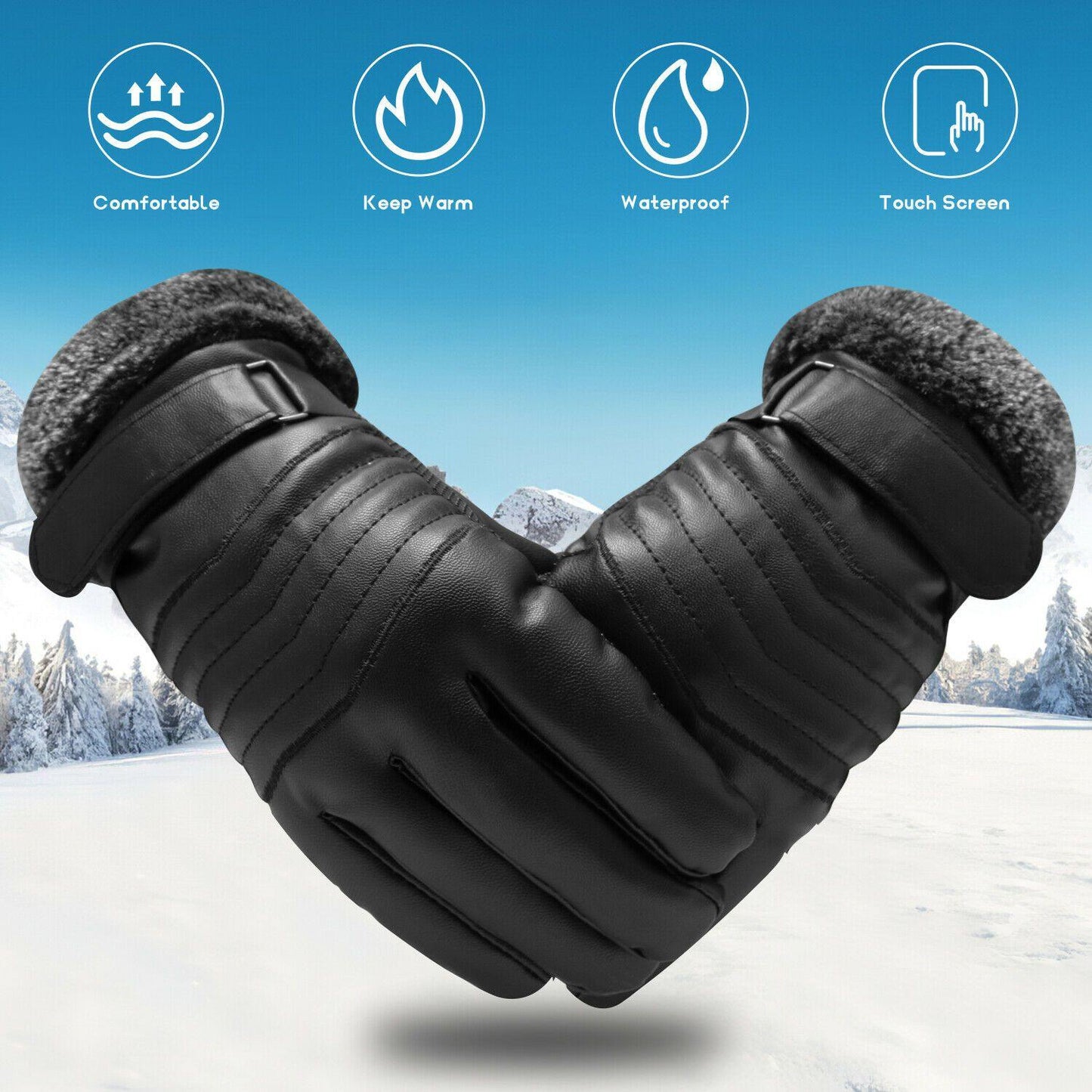 Glevato | -30℃ Waterproof, Warm Leather Ski Gloves for Winter | Touchscreen Compatible