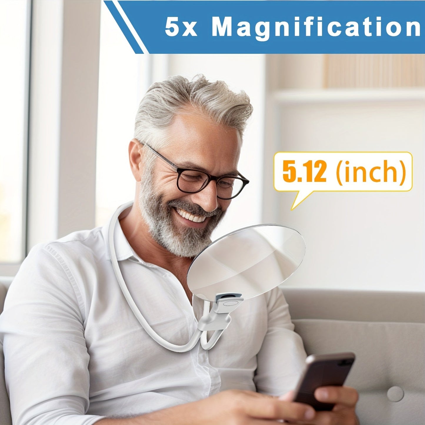 Glevato | 5X Magnifying Glass Pro – Hands-Free Adjustable Neck Loupe for the Elderly and Visually Impaired – Perfect for Reading, Sewing, Crafting, and Inspection
