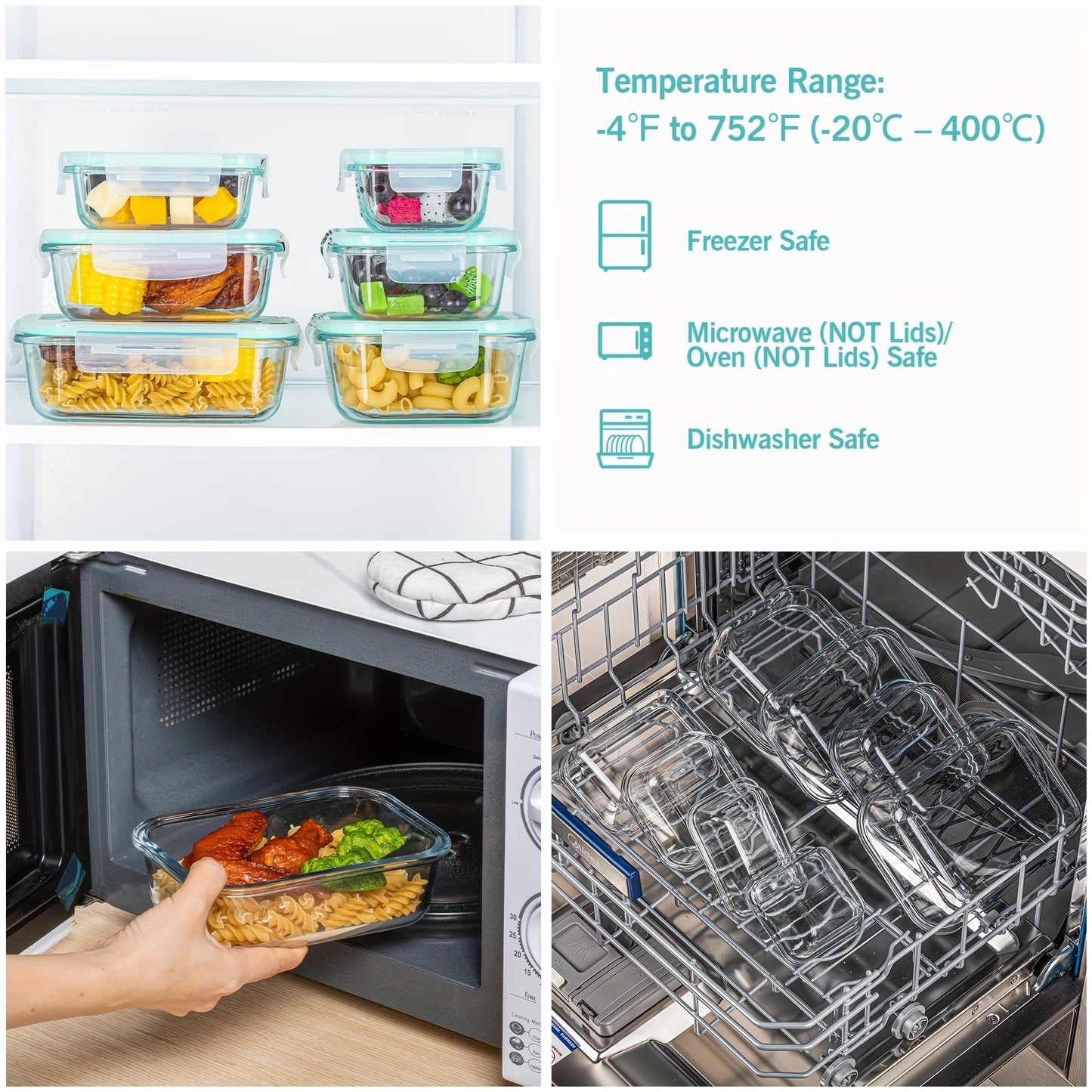 Glevato | 8-Pack Glass Food Storage Containers – Airtight Meal Prep Bento Boxes with Leakproof, Lockable Lids, Microwave, Oven, Freezer, and Dishwasher Safe, BPA-Free
