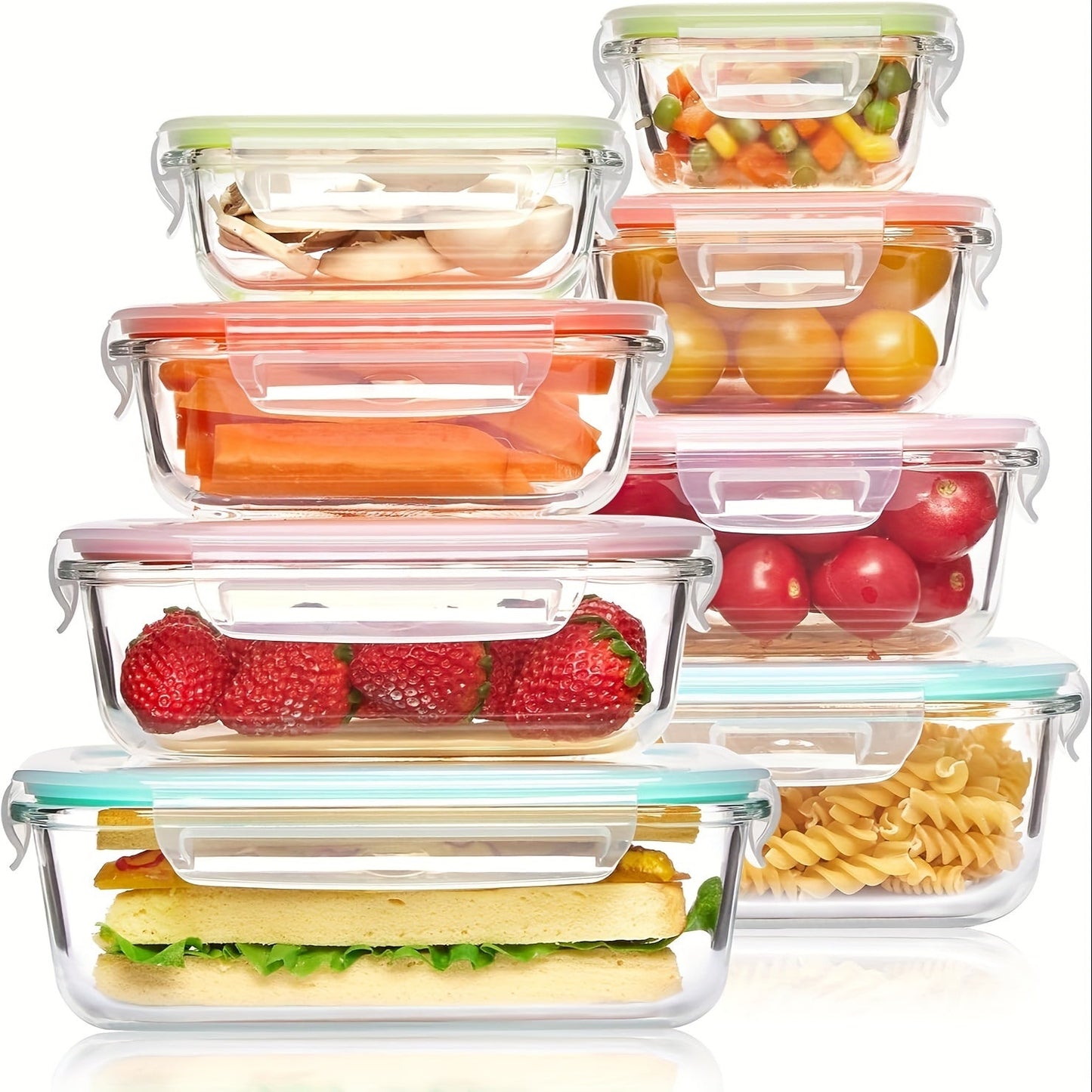 Glevato | 8-Pack Glass Food Storage Containers – Airtight Meal Prep Bento Boxes with Leakproof, Lockable Lids, Microwave, Oven, Freezer, and Dishwasher Safe, BPA-Free