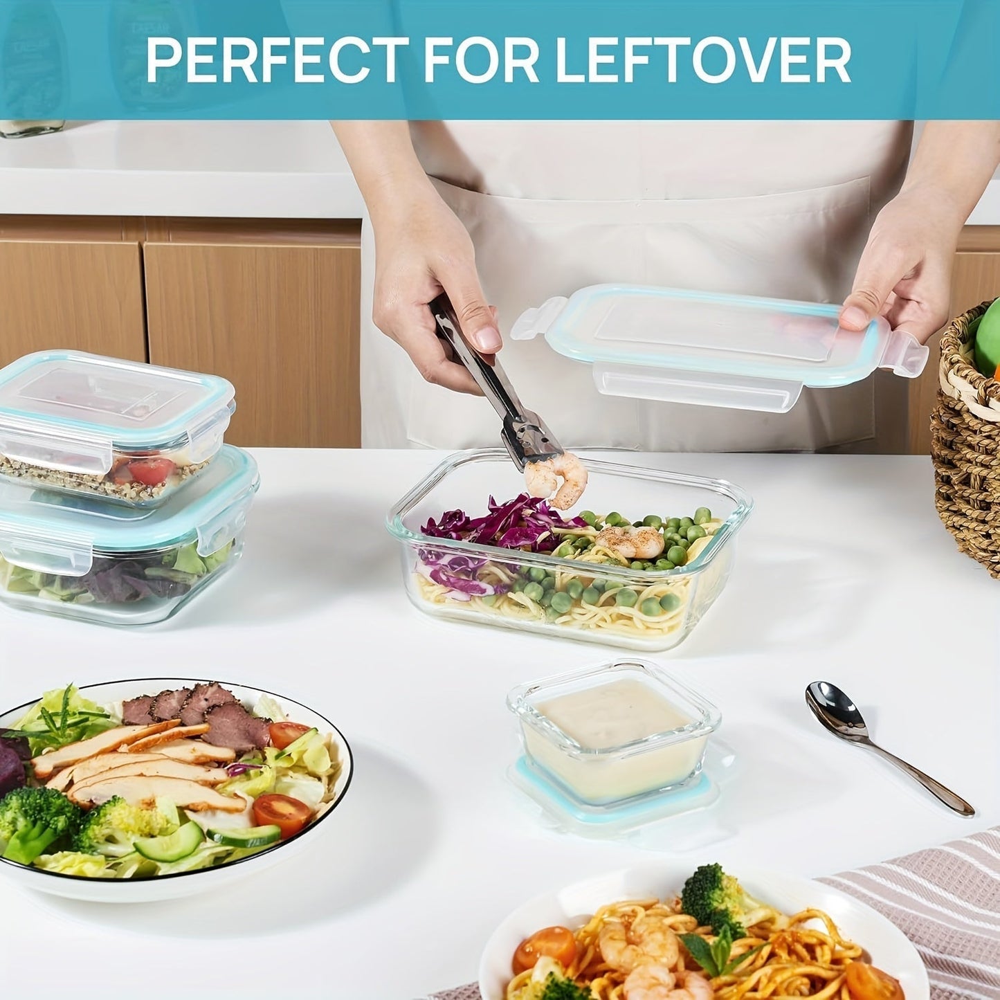Glevato | 8-Pack Glass Food Storage Containers – Airtight Meal Prep Bento Boxes with Leakproof, Lockable Lids, Microwave, Oven, Freezer, and Dishwasher Safe, BPA-Free
