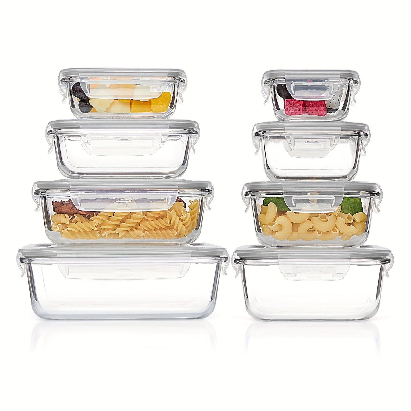 Glevato | 8-Pack Glass Food Storage Containers – Airtight Meal Prep Bento Boxes with Leakproof, Lockable Lids, Microwave, Oven, Freezer, and Dishwasher Safe, BPA-Free