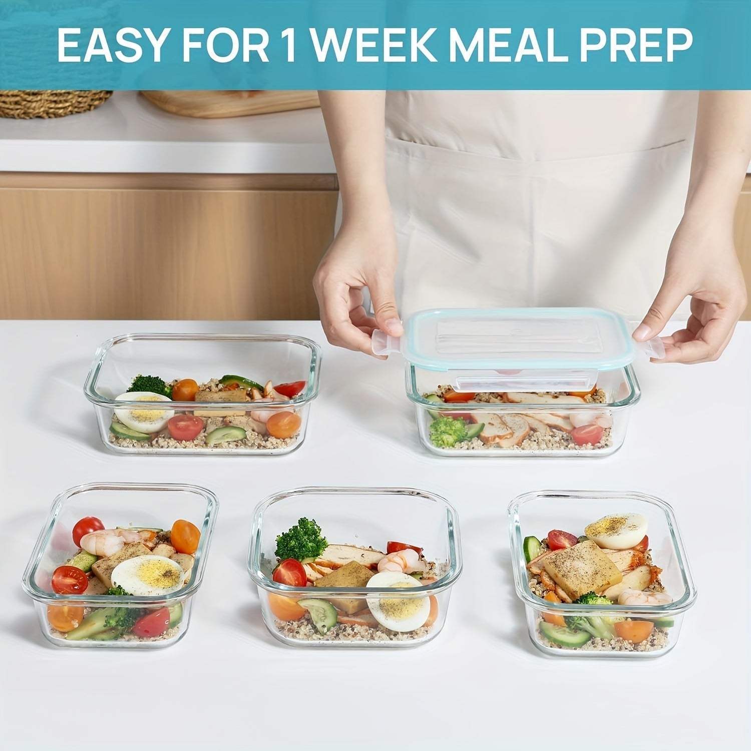 Glevato | 8-Pack Glass Food Storage Containers – Airtight Meal Prep Bento Boxes with Leakproof, Lockable Lids, Microwave, Oven, Freezer, and Dishwasher Safe, BPA-Free