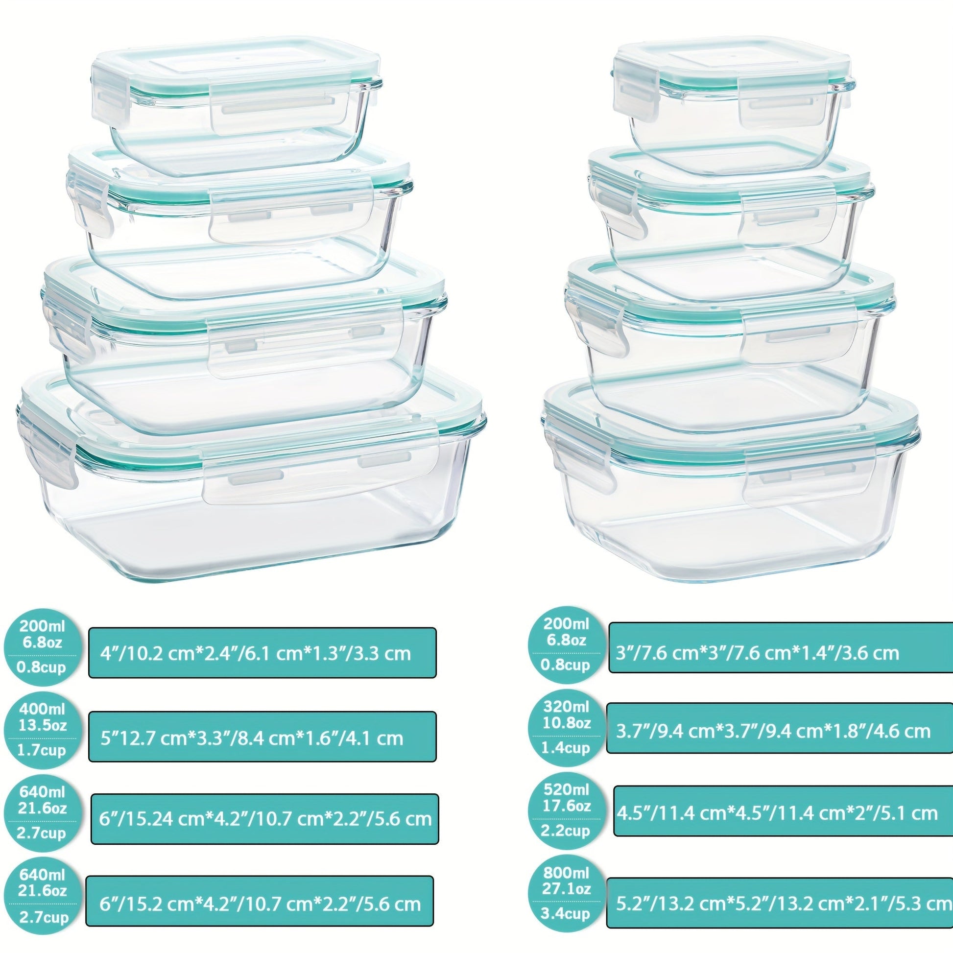 Glevato | 8-Pack Glass Food Storage Containers – Airtight Meal Prep Bento Boxes with Leakproof, Lockable Lids, Microwave, Oven, Freezer, and Dishwasher Safe, BPA-Free