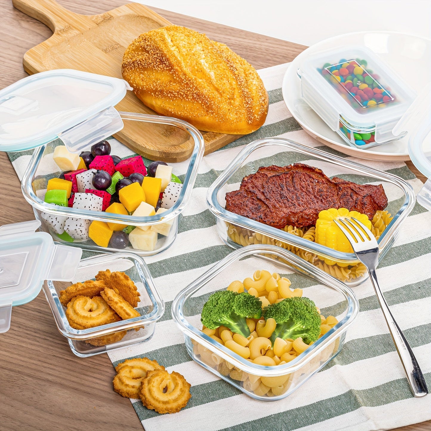 Glevato | 8-Pack Glass Food Storage Containers – Airtight Meal Prep Bento Boxes with Leakproof, Lockable Lids, Microwave, Oven, Freezer, and Dishwasher Safe, BPA-Free