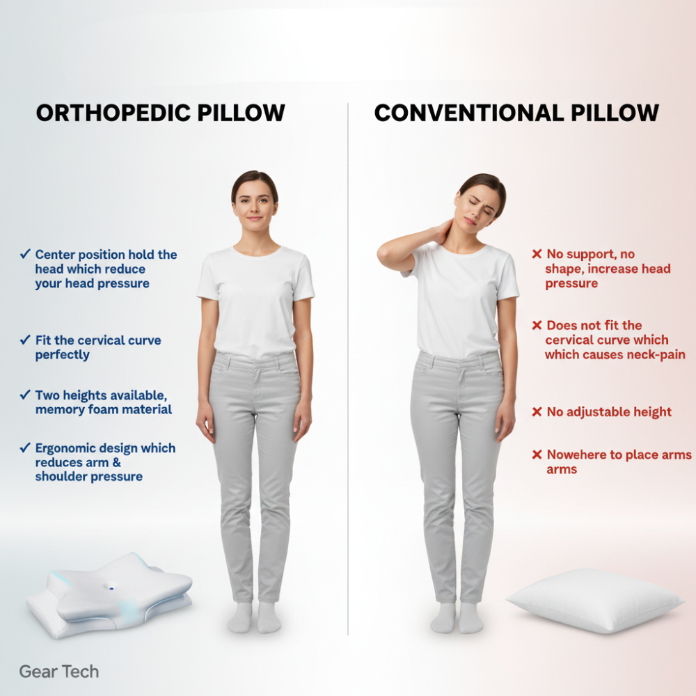 Glevato | Anti-Snore Pillow | Ergonomic Neck and Head Support | White