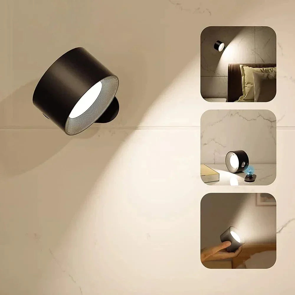 Glevato | Battery-Powered Wall Lamp | Rechargeable, 360° Adjustable and Wireless for Bedrooms, Hallways, and Reading Corners